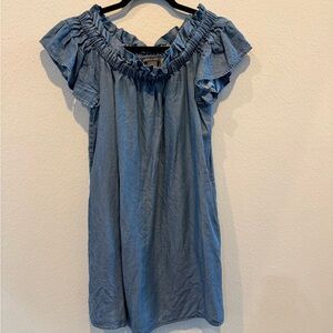 Chelsea & Theodore Denim-Look Ruffle Top - Chambray Blue